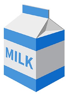Milk carton with a blue and white design, illustrating a common dairy product. Relevant for discussions on nutrition and dietary needs.
