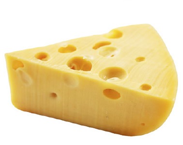 Yellow cheese wedge with characteristic holes, highlighting its creamy texture and flavor. Ideal for culinary uses and cheese platters.