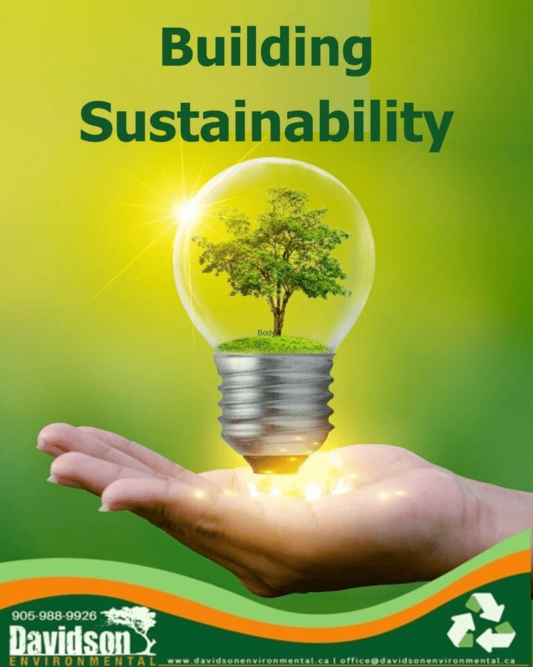 Light bulb sprouting a tree in a hand symbolizes sustainability efforts by Davidson Environmental, promoting eco-friendly practices.