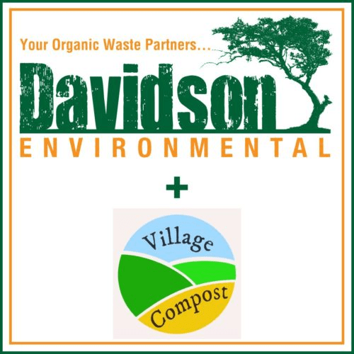 Davidson Environmental logo alongside Village Compost logo, emphasizing their partnership focused on sustainable organic waste management.