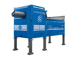 Tiger DemaCh 1400, a blue industrial machine designed for efficient material processing, showcasing robust construction and functionality.